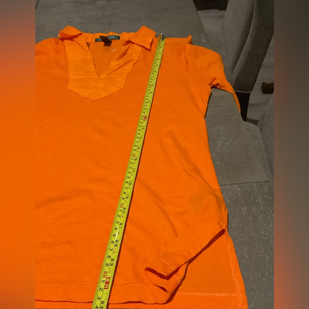 Ralph Lauren Vibrant Orange Collared Tunic with three-quarter sleeves. - Picture 7 of 7